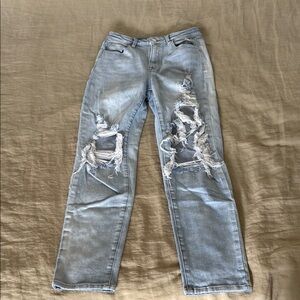 Blue Straight Leg Distressed Jeans